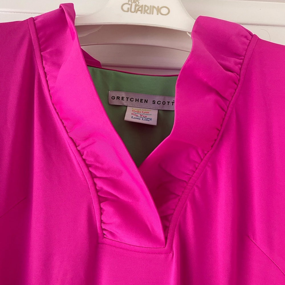 Vibrant Pink Dress with Ruffled Collar - Picture 2 of 6